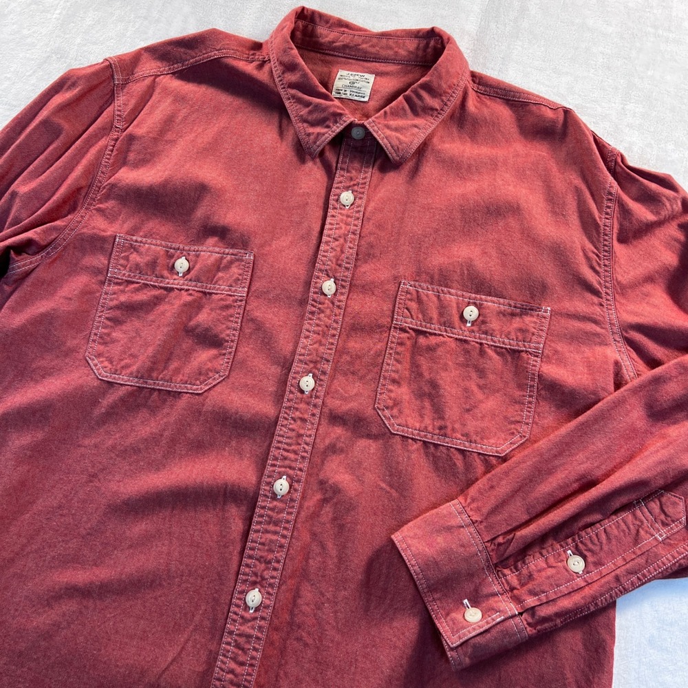 J.Crew Mens XL Red Cotton Chambray Long Sleeve Button Down Work Shirt